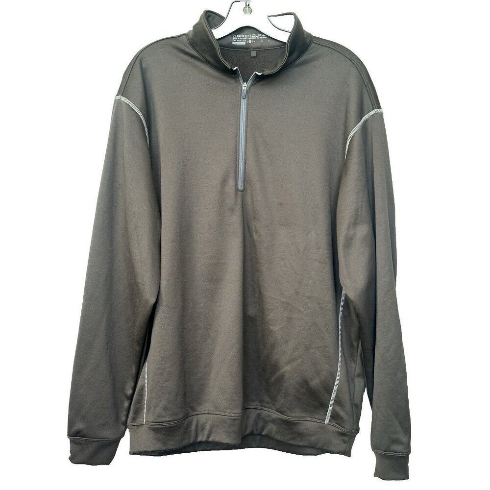 Nike Golf Mens Large Dark Army Green Therma-Fit 1/4 Zip Fleece Lined Pullover